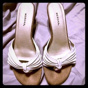 Merona  Slide On White Short Heel Sandal